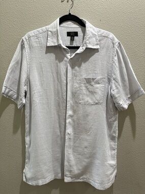 Club Room Pale Blue Short-Sleeve Button-Down Linen Shirt